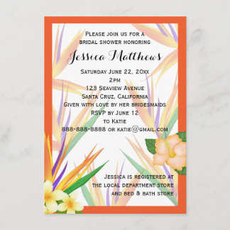 Invitation Orange Bird of Paradise Fête de l'mariée Mariage