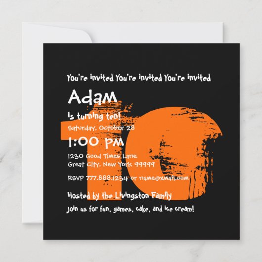 Invitation ORANGE BLACK 10e fête d'anniversaire 10 ans V02C (Dos)