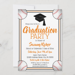 Invitation Orange & Black Baseball Graduation Party