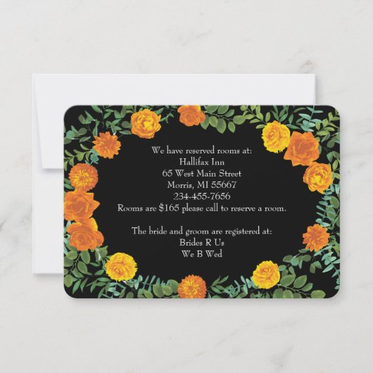 Invitation Orange & Black Gothique Peony Information Rose (Devant)