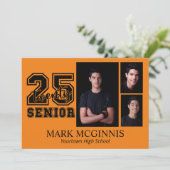 Invitation Orange Black High School Class 2025 Graduation (Debout devant)