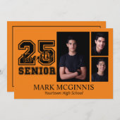 Invitation Orange Black High School Class 2025 Graduation (Devant / Derrière)