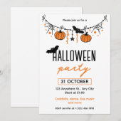 Invitation Orange Black Jouer Simple Halloween Party (Devant / Derrière)