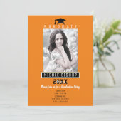 Invitation Orange & Black Modern Graduation Photo Party (Debout devant)