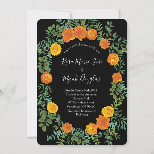 Invitation Orange Black Peony Rose Floral Mariage (Devant)