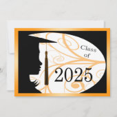 Invitation Orange & Black Silhouette 2025 Graduation Party (Devant)