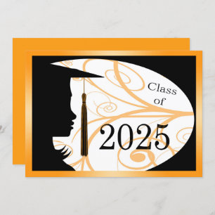 Invitation Orange & Black Silhouette 2025 Graduation Party