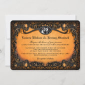 Invitation Orange Black Skeletons Halloween Mariage RÉCEPTION (Devant)