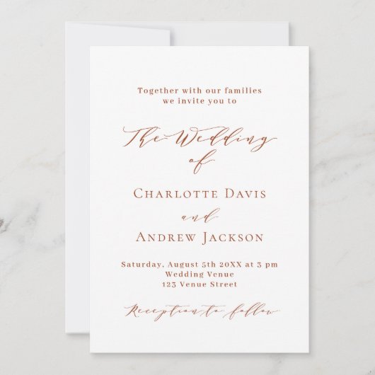 Invitation Orangé blanc code QR code RSVP mariage (Devant)
