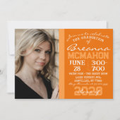 Invitation Orange & Blanc Moderne Graduation (Devant)