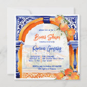 Invitation Orange bleu azulejo talavera tuiles douche nuptial (Devant)