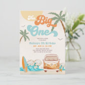 Invitation Orange Blue Boy The Big One Surf 1er anniversaire (Debout devant)