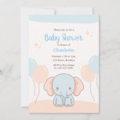 Invitation Orange Blue Pastel Simple Elephant Baby shower (Devant)