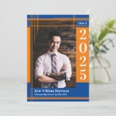 Invitation Orange Blue School Couleur Graduation Photo Plaid (Debout devant)