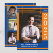 Invitation Orange Blue School Couleur Graduation Photo Plaid (Devant / Derrière)