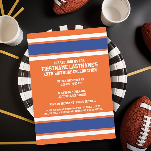 Invitation Orange Blue Sports Jersey fête d'anniversaire