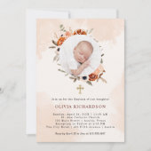 Invitation Orange Boho | Aquarelle Baptême BLANC Photo (Devant)