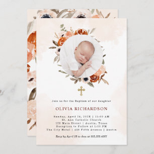 Invitation Orange Boho   Aquarelle photo Baptême
