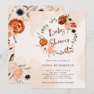 Invitation Orange Boho Baby shower Aquarelle