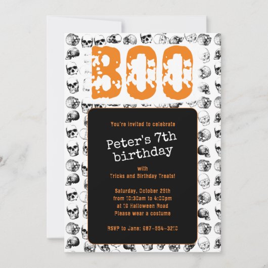 Invitation Orange Boo Halloween Crâne Éffrayant Anniversaire (Devant)