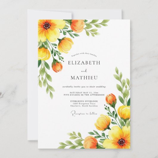 Invitation Orange Botanical Blossom Wedding (Devant)
