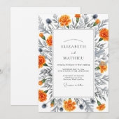 Invitation Orange Botanical Romance Wedding (Devant / Derrière)
