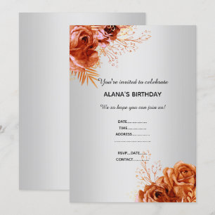 INVITATION ORANGE BOUQUET FLORAL ÉLÉGANT TOUT ARGENT D'OCCASI
