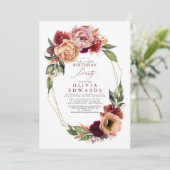 Invitation Orange Bourgogne Rouge Floral Automne fête d'anniv (Debout devant)