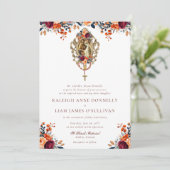 Invitation Orange Bourgogne Rustique Floral Mariage catholiqu (Debout devant)