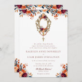 Invitation Orange Bourgogne Rustique Floral Mariage catholiqu (Devant / Derrière)
