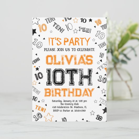 Invitation Orange Boy Number Dix Anniversaire (Debout devant)