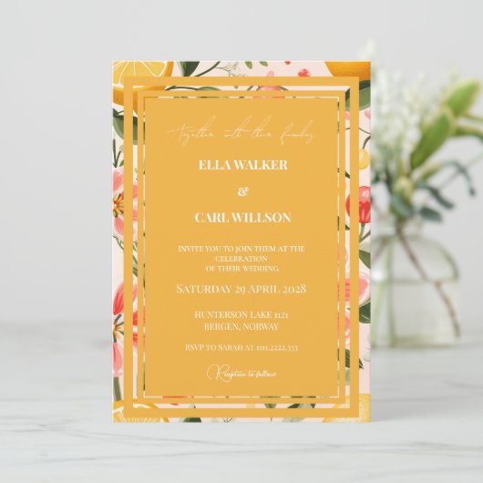Invitation Orange Bright & Bold Summer Love Spring Wedding (Debout devant)