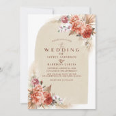 Invitation Orange Brûlé Élégant Et Pampas Mariage Grass (Devant)