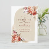 Invitation Orange Brûlé Élégant Et Pampas Mariage Grass (Debout devant)