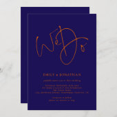 Invitation Orange brûlé et script de marine Nous faisons QR C (Devant / Derrière)