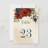 Invitation orange brûlé fleurs de la marine numéro de tableau (Dos)