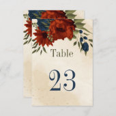 Invitation orange brûlé fleurs de la marine numéro de tableau (Devant / Derrière)