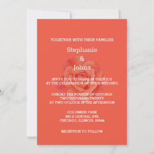 Invitation Orange Brûlé Floral Rustique Élégant Mariage de au