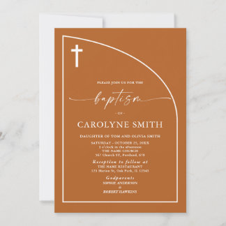 Invitation Orange brûlé Moderne Minimale Célébration Baptême