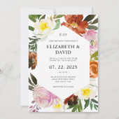 Invitation Orange brûlée, rose vif et Mariage floral blanc (Devant)