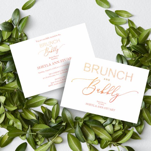 Invitation Orange Brunch Bubbly Bridal Shower Typography