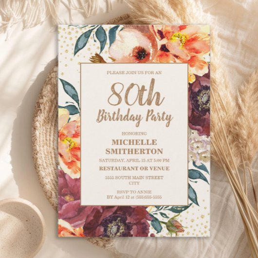 Invitation Orange Burgundy Fall Floral Gold Parties scintilla