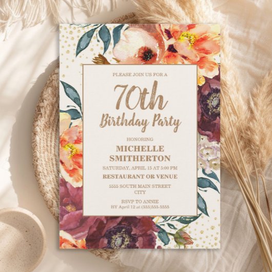 Invitation Orange Burgundy Fall Floral Gold Parties scintilla