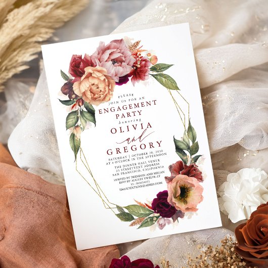 Invitation Orange Burgundy Red Fall Engagement Party