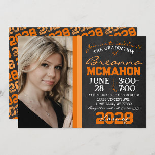 Invitation Orange Chalkboard Graduation Photo