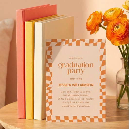 Invitation Orange Checker Modern Graduation Party 2026