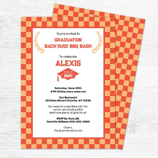Invitation Orange Checkerboard Jardin Graduation Party