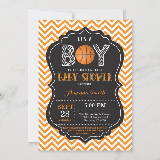 Invitation Orange Chevron d'invitation de baby shower de (Devant)