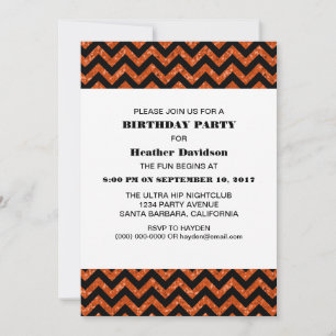 Invitation Orange Chevron Parties scintillant Anniversaire In