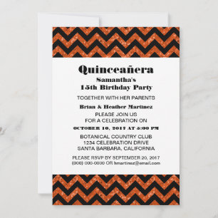 Invitation Orange Chevron Parties scintillant Quinceañera Inv